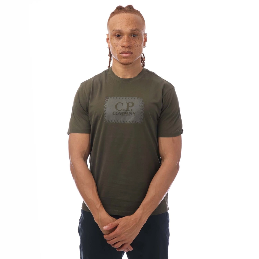 CP Company Mens 30/1 Jersey Label Style Logo T-Shirt in Green Cotton - Size 3XL